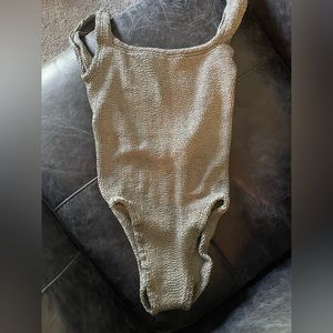 Hunza G Square Neck One Piece in Metallic Grey NWT